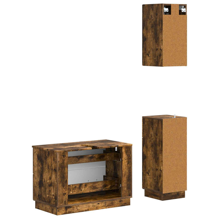 Set de cabinet pentru baie cu 3 piese HOORN Stejar fumuriu - WALTI WALTI