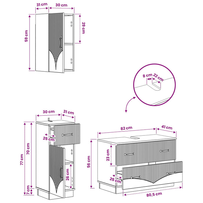 Set de cabinet pentru baie cu 3 piese HOORN Stejar fumuriu - WALTI WALTI