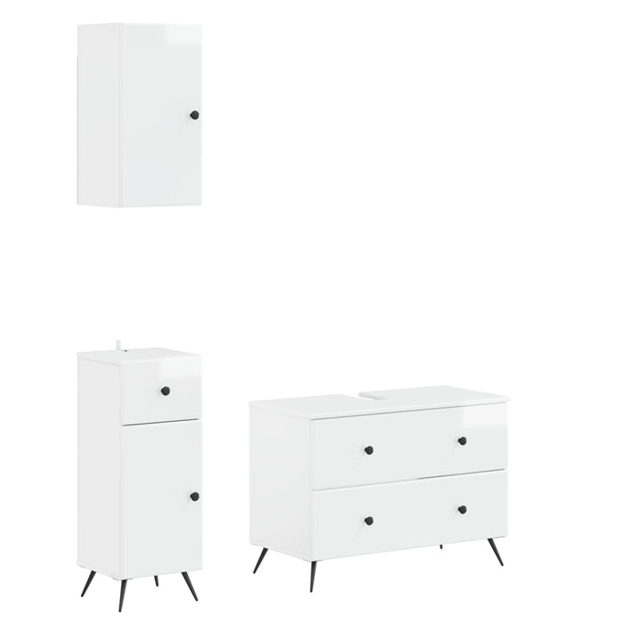 Set de cabinet pentru baie cu 3 piese BREDA Alb foarte lucios - WALTI WALTI