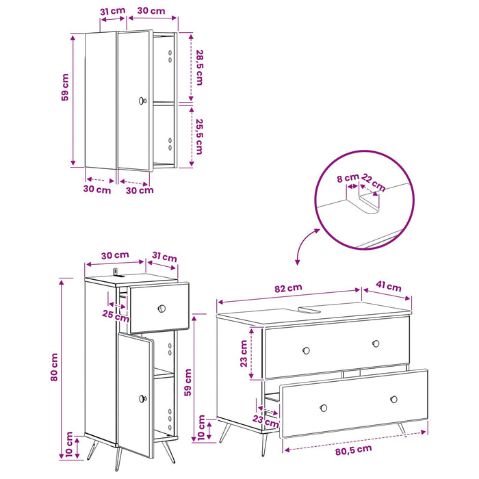 Set de cabinet pentru baie cu 3 piese BREDA Sonoma gri - WALTI WALTI