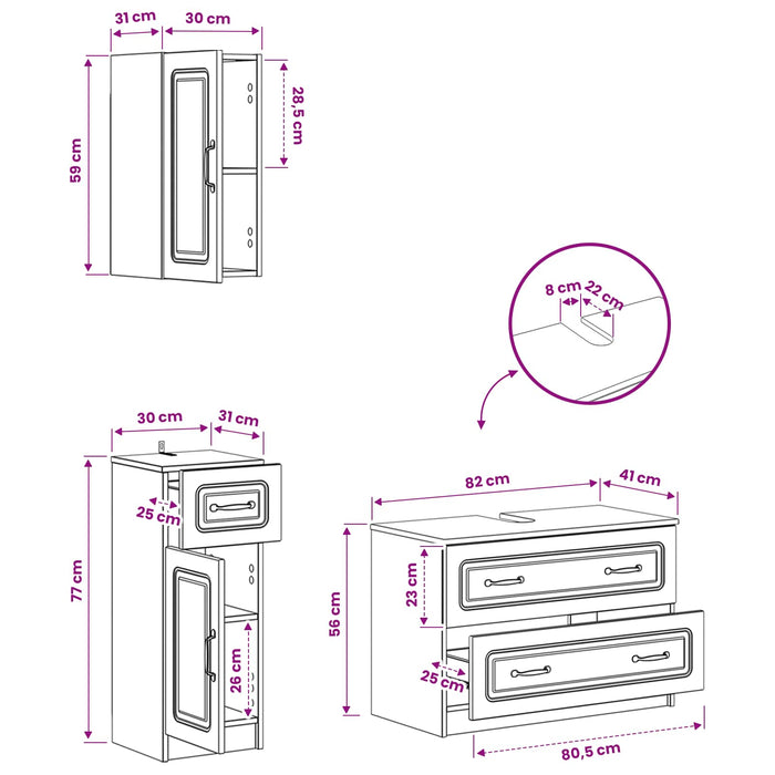 Set de cabinet pentru baie cu 3 piese UTRECHT Lemn vechi - WALTI WALTI