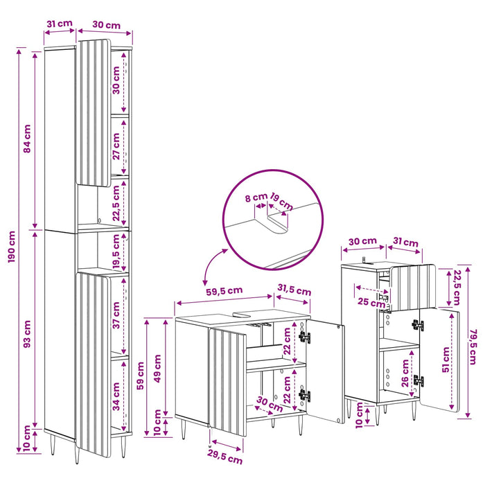 Set de cabinet pentru baie cu 3 piese ZWOLLE Lemn prelucrat WALTI