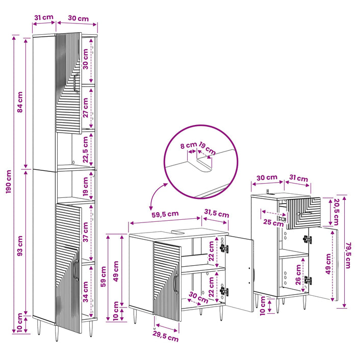 Set de cabinet pentru baie cu 3 piese HAARLEM Lemn prelucrat - WALTI WALTI