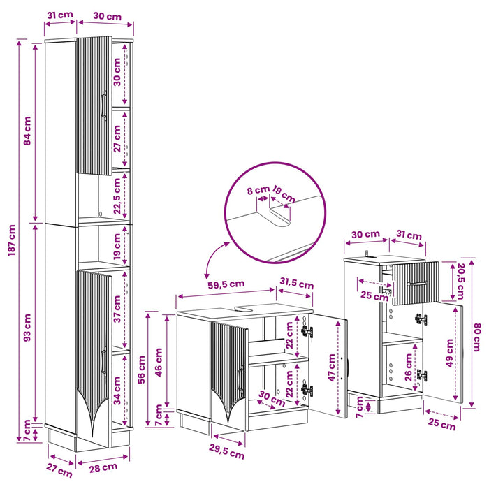 Set de cabinet pentru baie cu 3 piese HOORN Lemn prelucrat - WALTI WALTI