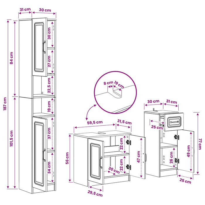 Set de cabinet pentru baie cu 3 piese UTRECHT Lemn prelucrat - WALTI WALTI