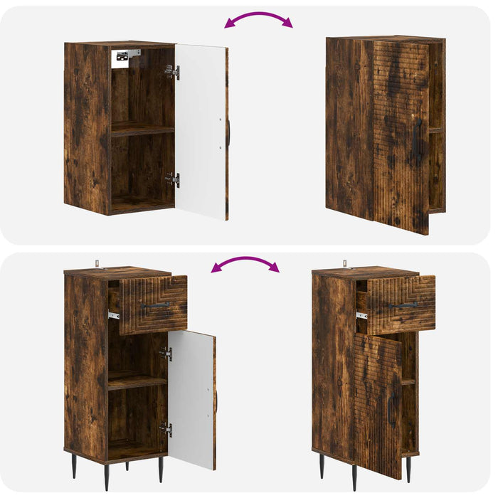 Set de dulapuri pentru baie, 4 piese HAARLEM Stejar fumuriu - WALTI WALTI