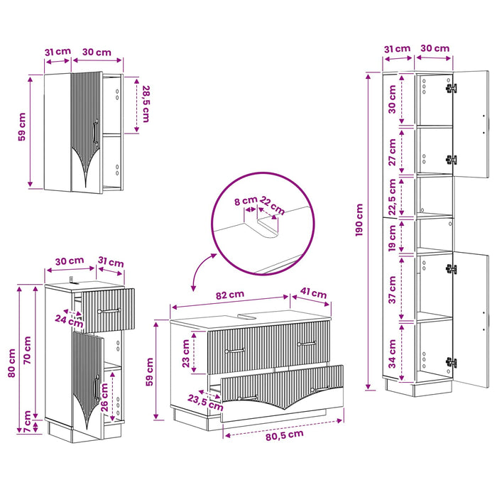 Set de dulapuri pentru baie, 4 piese HOORN Stejar Artizanal - WALTI WALTI