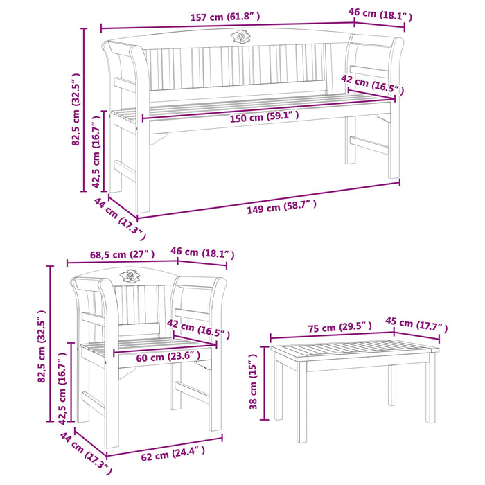 Set de Mobilier cu pernă 4 pcs natural Lemn Solid de Acacia - WALTI WALTI