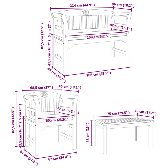 Set de Mobilier cu pernă 4 pcs natural Lemn Solid de Acacia - WALTI WALTI