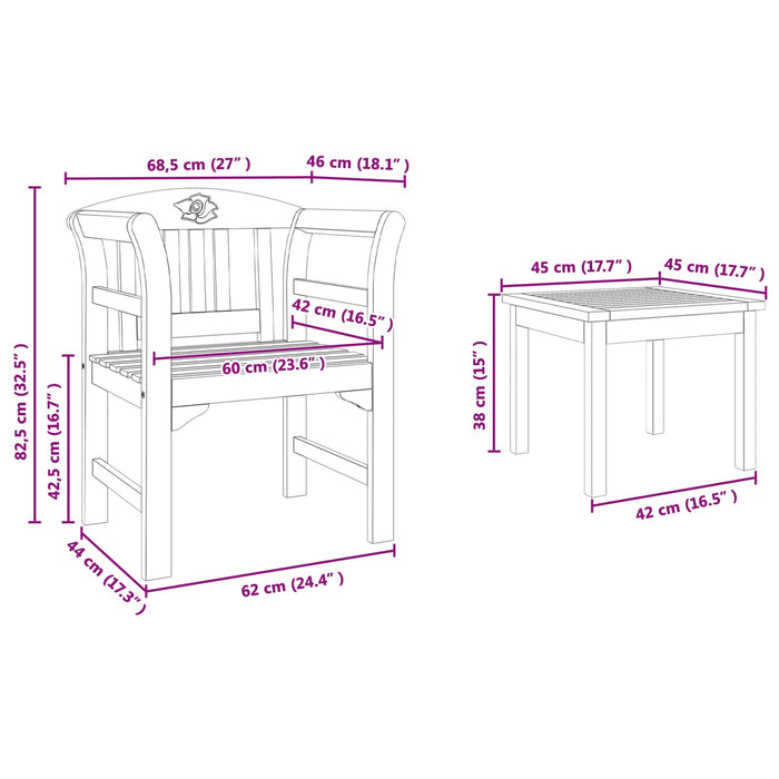 Set de Mobilier cu pernă 3 pcs natural Lemn Solid de Acacia - WALTI WALTI