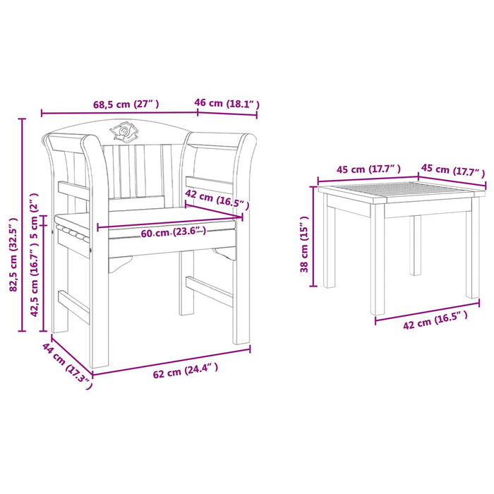 Set de Mobilier cu pernă 3 pcs natural Lemn Solid de Acacia - WALTI WALTI