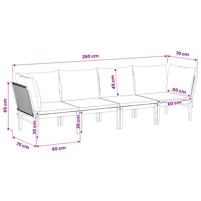4 pcs Lemn masiv de acacia și frânghie natural WALTI