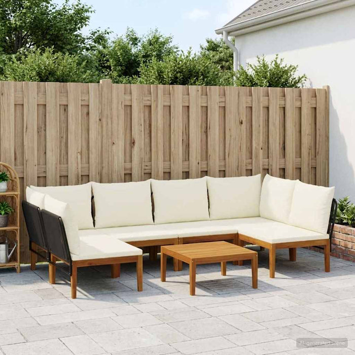 7 pcs Lemn masiv de acacia și frânghie natural WALTI