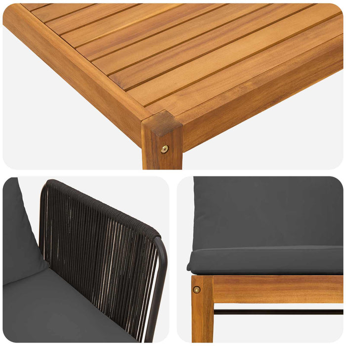 7 pcs Lemn masiv de acacia și frânghie natural WALTI