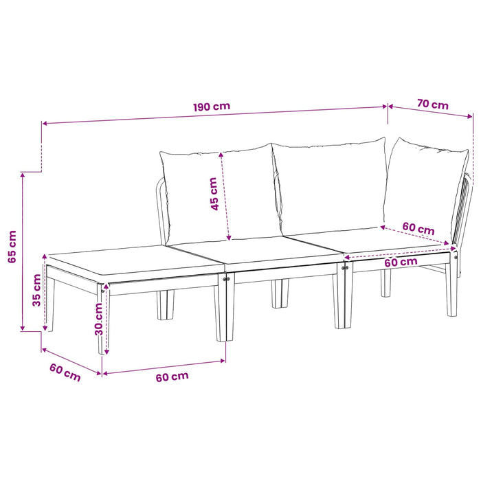3 pcs Lemn masiv de acacia și frânghie natural WALTI