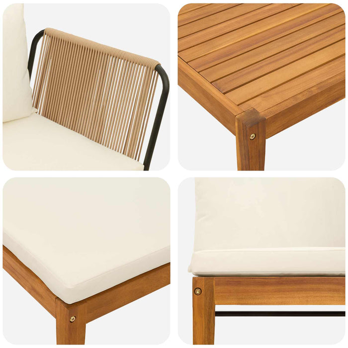 4 pcs Lemn masiv de acacia și frânghie natural WALTI