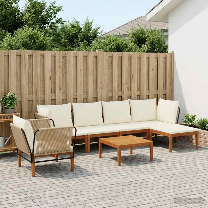 7 pcs Lemn masiv de acacia și frânghie natural WALTI