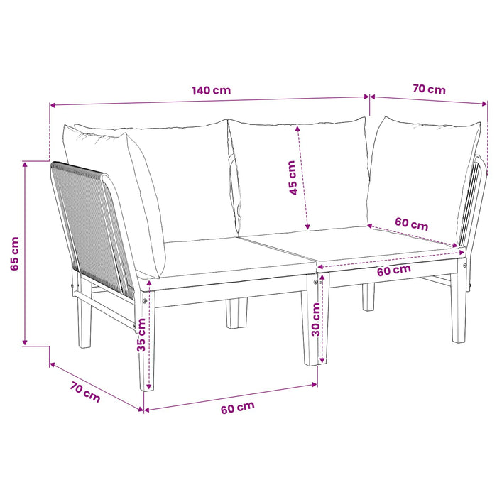 2 pcs Lemn masiv de acacia și frânghie natural WALTI