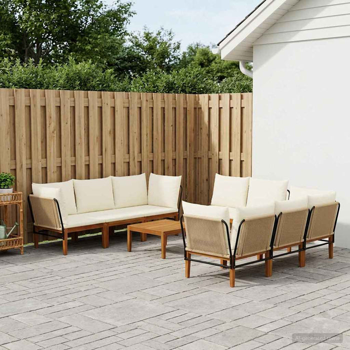 9 pcs Lemn masiv de acacia și frânghie natural WALTI