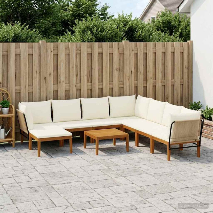 9 pcs Lemn masiv de acacia și frânghie natural WALTI