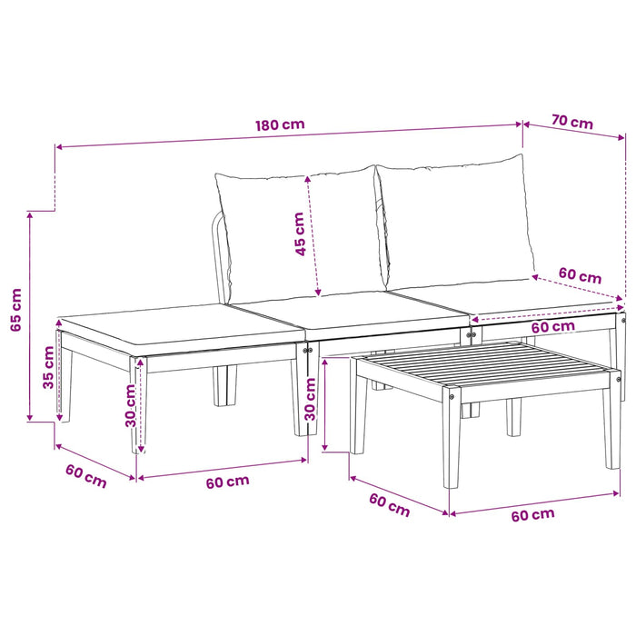 4 pcs Lemn masiv de acacia și frânghie natural WALTI