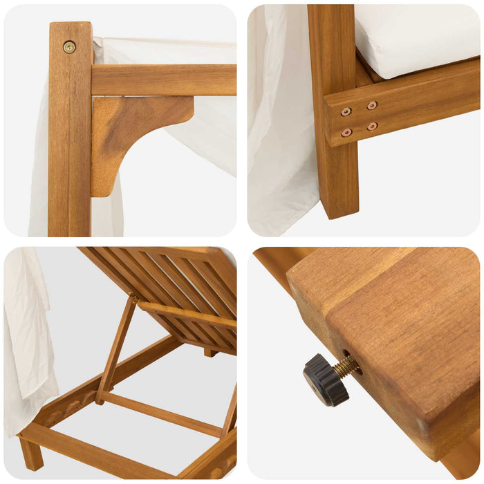 Șezlong dublu cu copertină și perdele Lemn Solid de Acacia Crem - WALTI WALTI