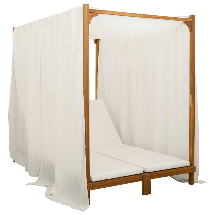 Șezlong dublu cu copertină și perdele Lemn Solid de Acacia Crem - WALTI WALTI