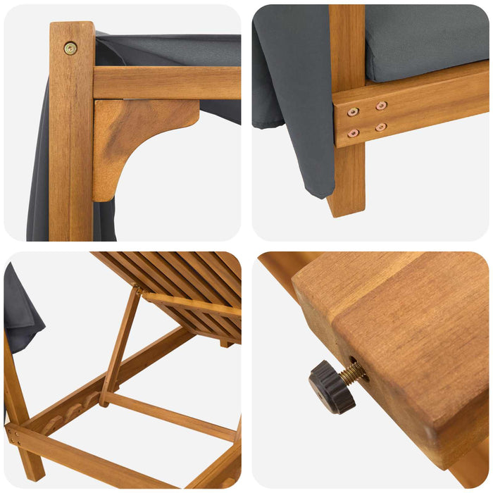 Șezlong dublu cu copertină și perdele Lemn Solid de Acacia - WALTI WALTI