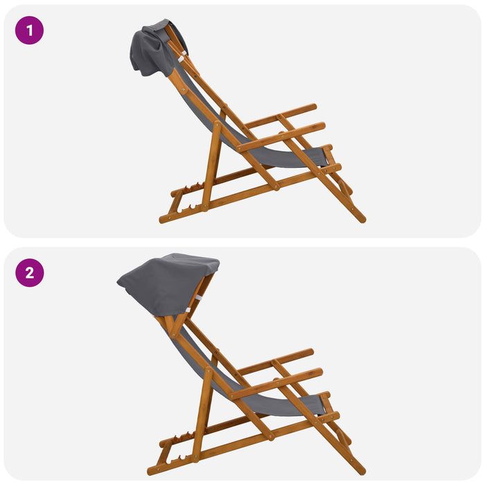 Scaun de plajă 4 pcs 3 Poziție Lemn de eucalipt masiv Gri WALTI