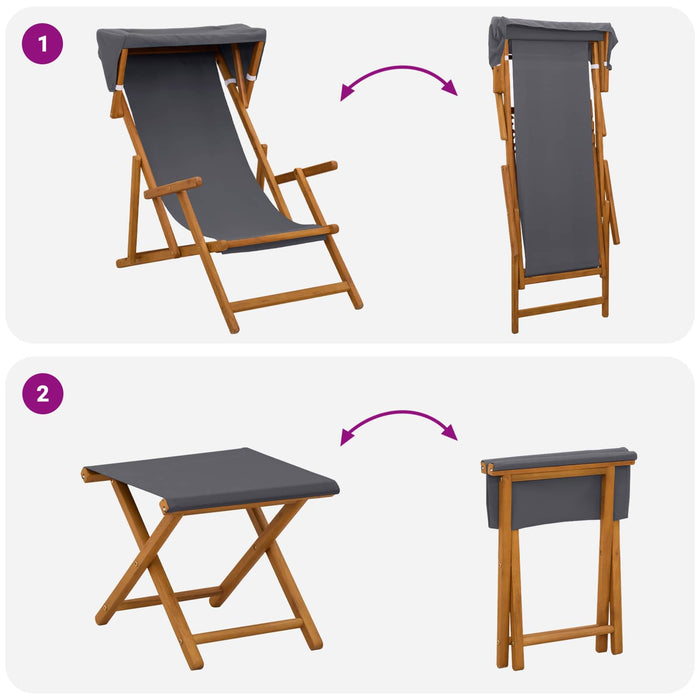 Scaun de plajă 4 pcs 3 Poziție Lemn de eucalipt masiv Gri WALTI