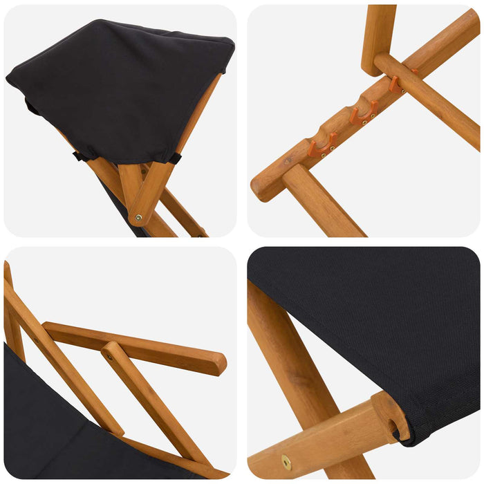 Scaun de plajă 4 pcs 3 Poziție Lemn de eucalipt masiv Negru WALTI