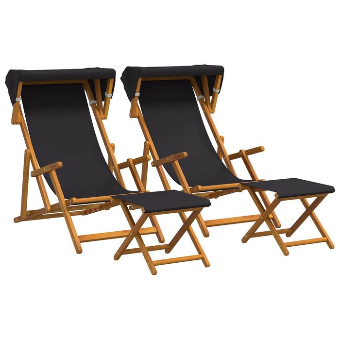 Scaun de plajă 4 pcs 3 Poziție Lemn de eucalipt masiv Negru WALTI