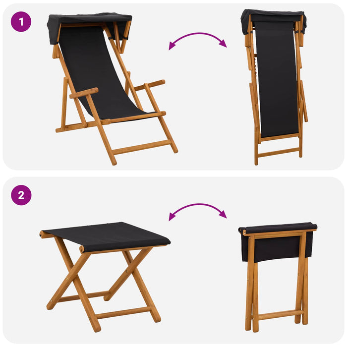 Scaun de plajă 4 pcs 3 Poziție Lemn de eucalipt masiv Negru WALTI
