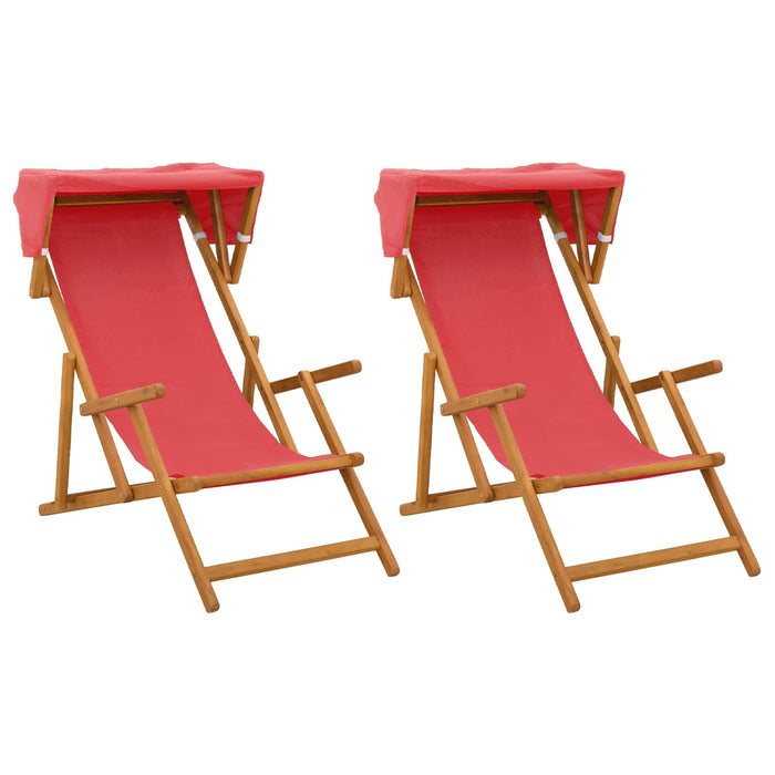Scaun de plajă 2 pcs 3 Poziție Lemn de eucalipt masiv Roșu WALTI