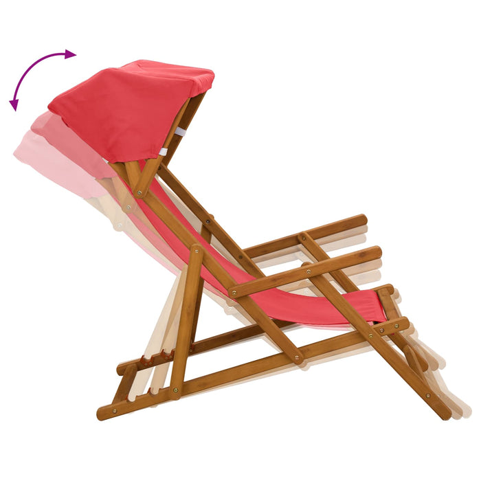 Scaun de plajă 2 pcs 3 Poziție Lemn de eucalipt masiv Roșu WALTI