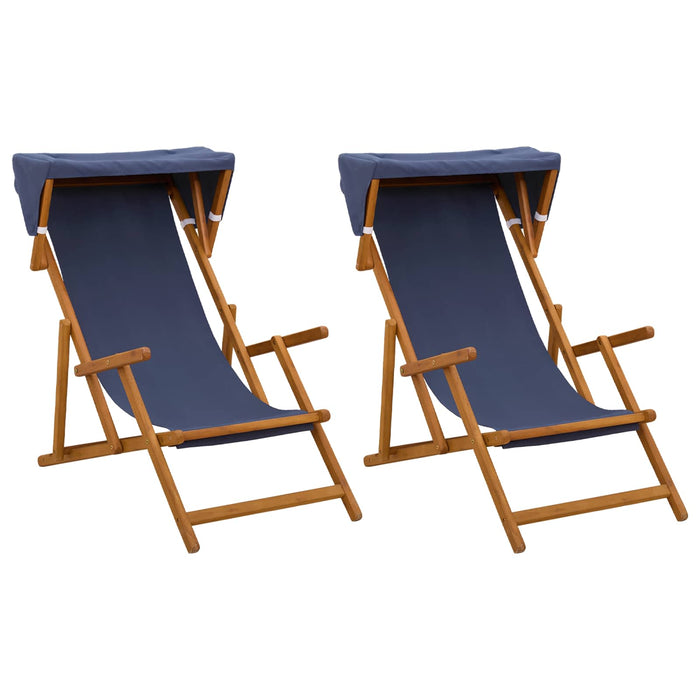 Scaun de plajă 2 pcs 3 Poziție Lemn de eucalipt masiv albastru WALTI
