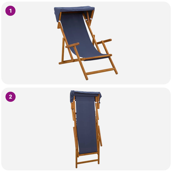 Scaun de plajă 2 pcs 3 Poziție Lemn de eucalipt masiv albastru WALTI