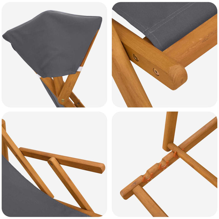 Scaun de plajă 2 pcs 3 Poziție Lemn de eucalipt masiv Gri WALTI