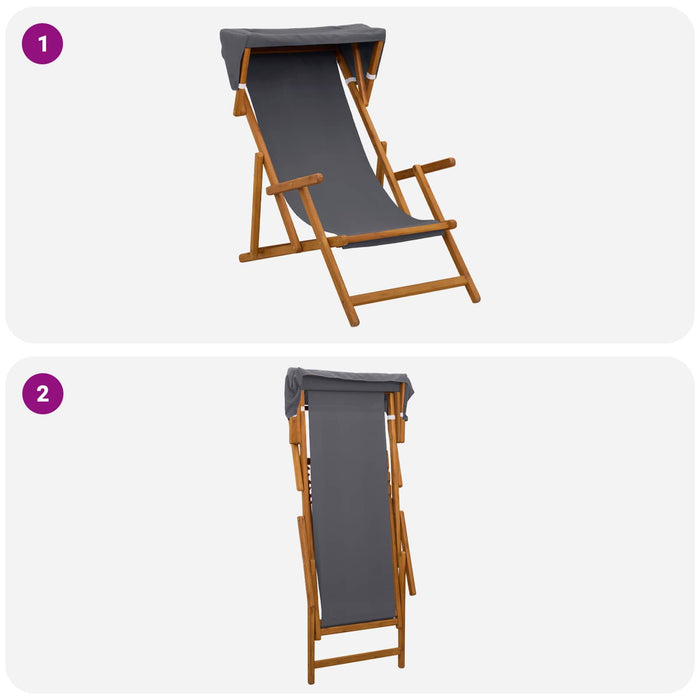 Scaun de plajă 2 pcs 3 Poziție Lemn de eucalipt masiv Gri WALTI