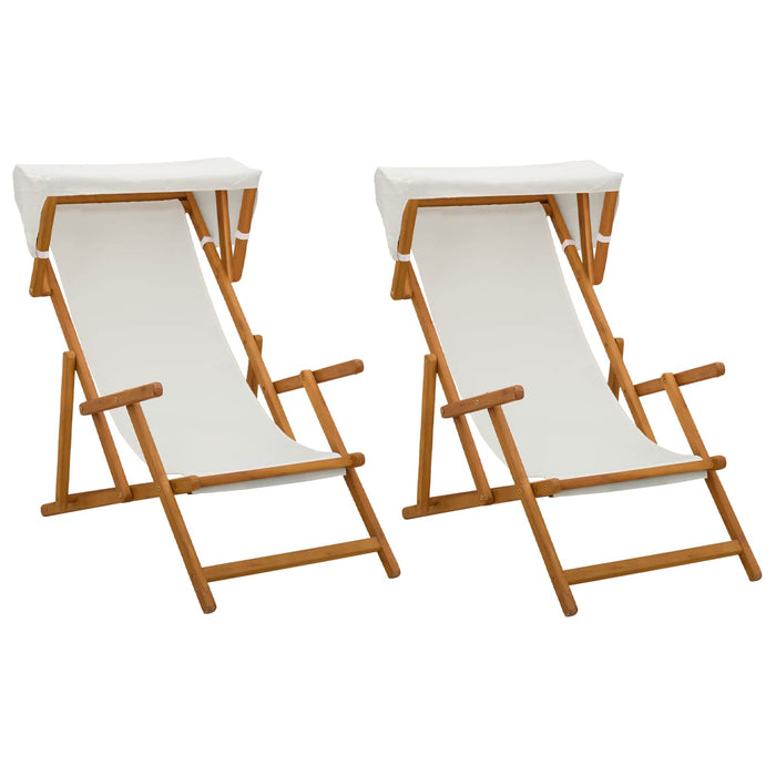 Scaun de plajă 2 pcs 3 Poziție Lemn de eucalipt masiv Crem WALTI