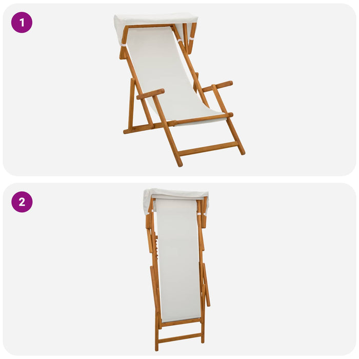 Scaun de plajă 2 pcs 3 Poziție Lemn de eucalipt masiv Crem WALTI