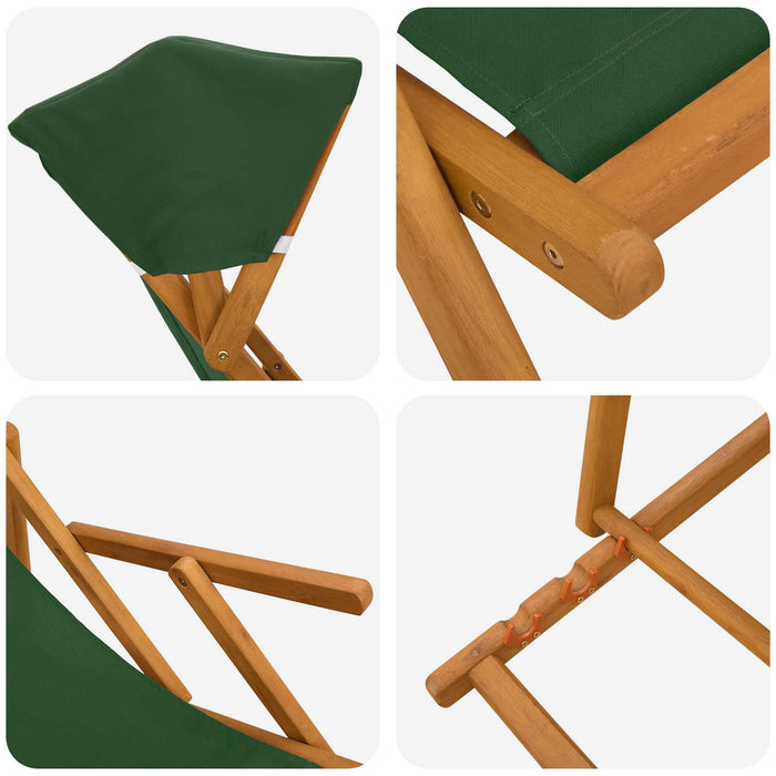 Scaun de plajă 2 pcs 3 Poziție Lemn de eucalipt masiv Verde WALTI
