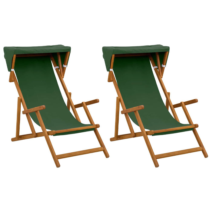 Scaun de plajă 2 pcs 3 Poziție Lemn de eucalipt masiv Verde WALTI