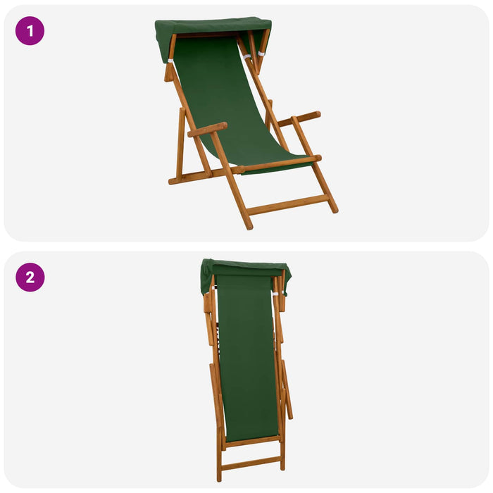 Scaun de plajă 2 pcs 3 Poziție Lemn de eucalipt masiv Verde WALTI