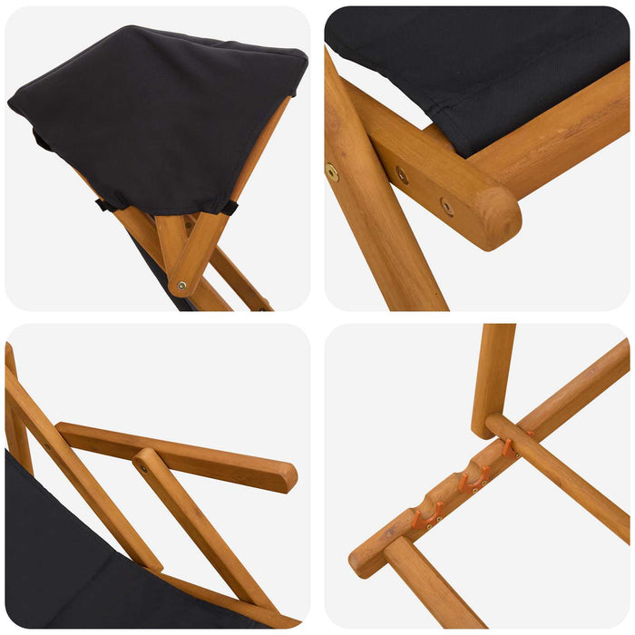 Scaun de plajă 2 pcs 3 Poziție Lemn de eucalipt masiv Negru WALTI