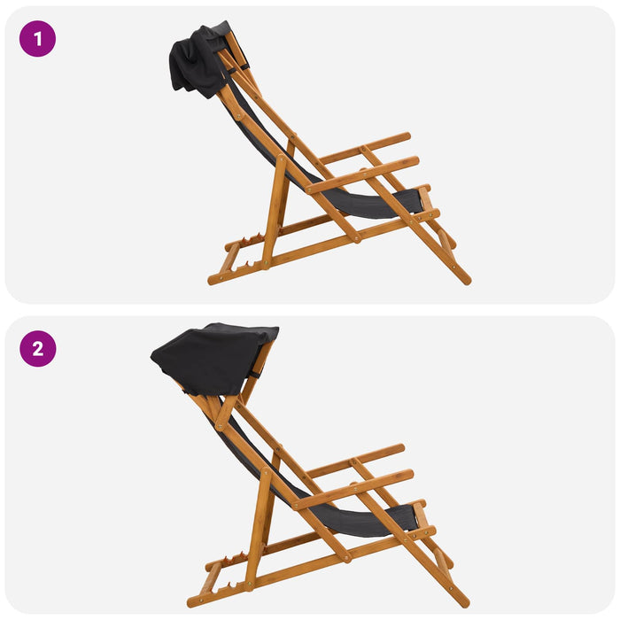 Scaun de plajă 2 pcs 3 Poziție Lemn de eucalipt masiv Negru WALTI