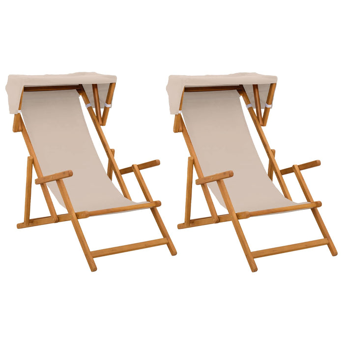 Scaun de plajă 2 pcs 3 Poziție Lemn de eucalipt masiv Bej WALTI