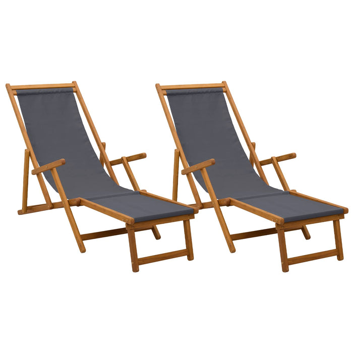 Șezlong pliabil 2 pcs 3 Poziție Lemn de eucalipt masiv Gri WALTI
