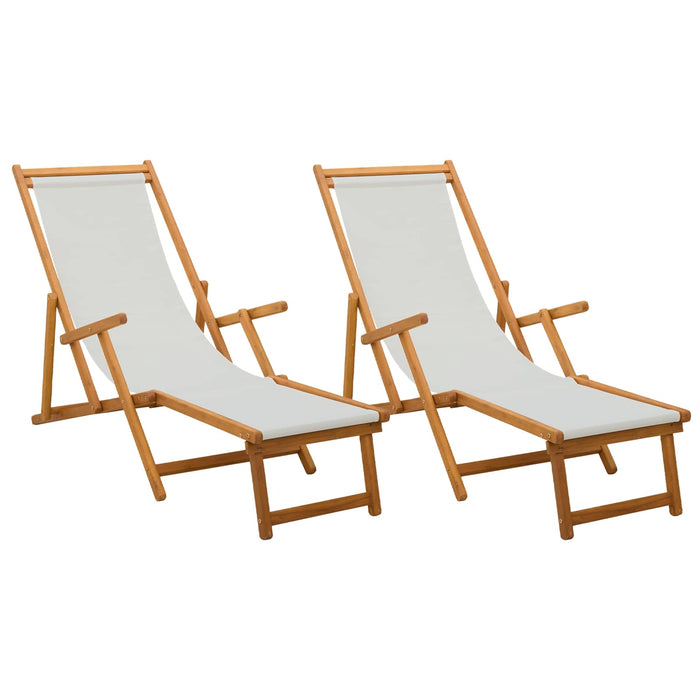Șezlong pliabil 2 pcs 3 Poziție Lemn de eucalipt masiv Crem WALTI