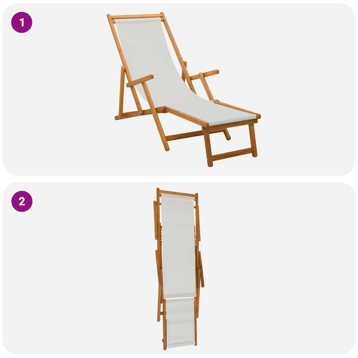 Șezlong pliabil 2 pcs 3 Poziție Lemn de eucalipt masiv Crem WALTI